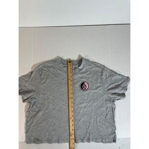 Volcom‎ Womens Gray Cropped T Shirt Logo Graphic Short Sleeve Top